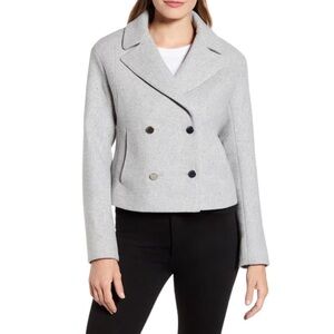 Ted Baker London Light Gray Agneta Double Breasted Crop Wool Jacket Blazer 3